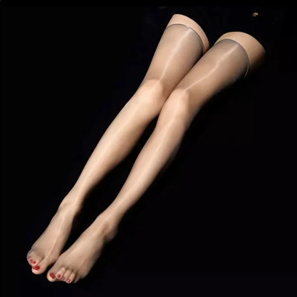 Vintage Oil-Glossy Stockings 1D Ultra Thin Transparent Thigh High Stockings - Picture 4 of 16